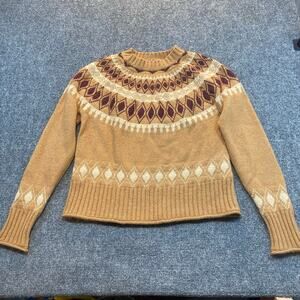 KÜHL Womens Fair Isle Crewneck Knit Pullover Sweater Tan Brown Size Small Wool